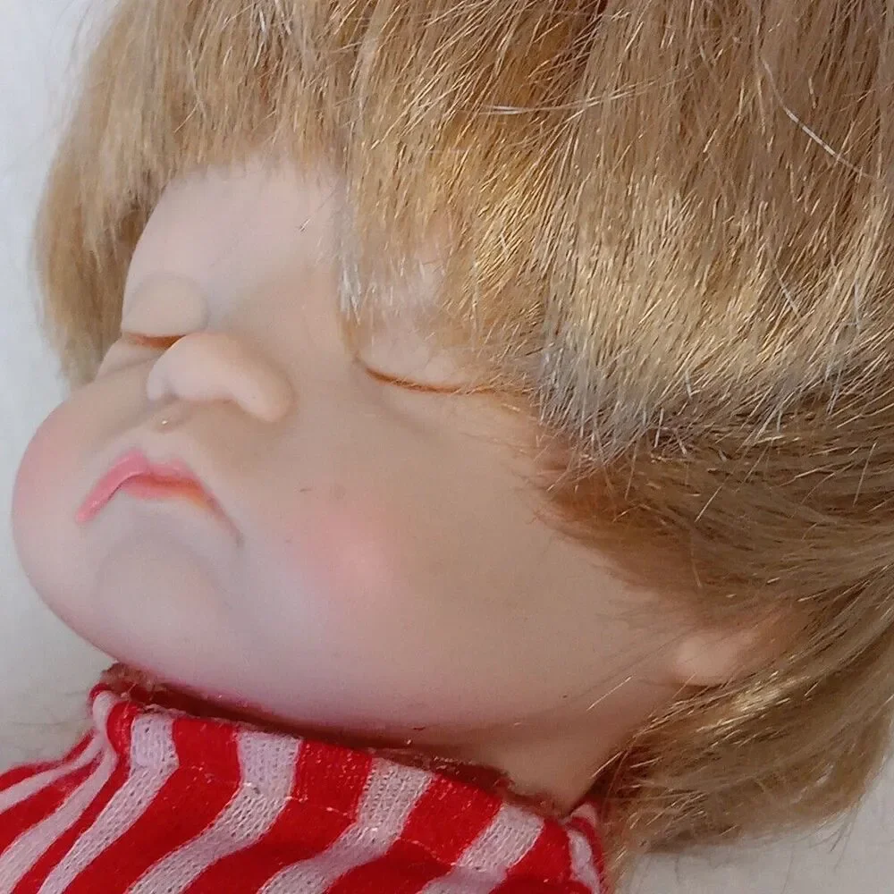 Telco Creations Sleeping Baby Doll Red White Pajamas Cloth And Wire Body
